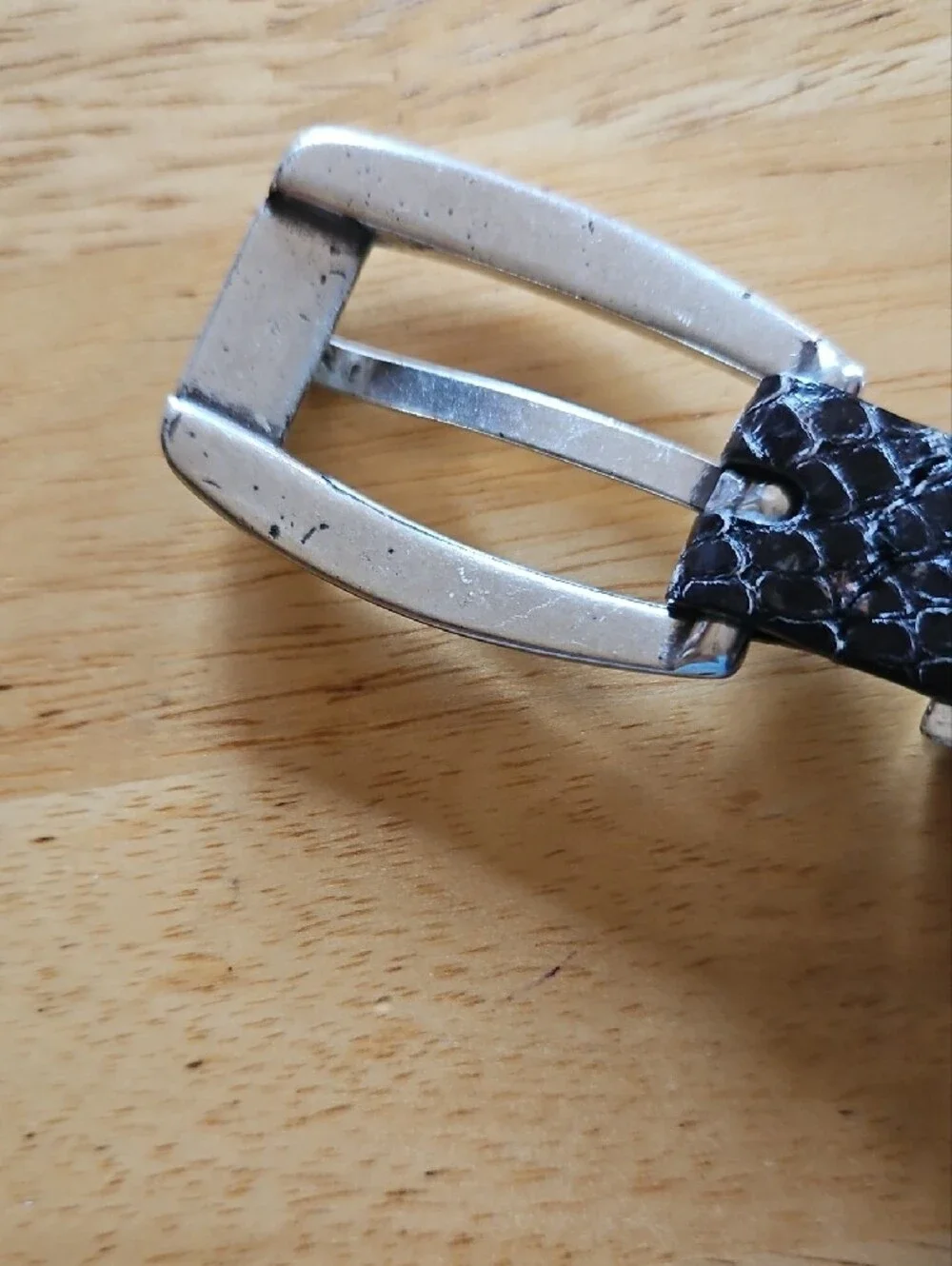 Brighton Black Snakeskin Textured Leather Belt with Silver Buckle